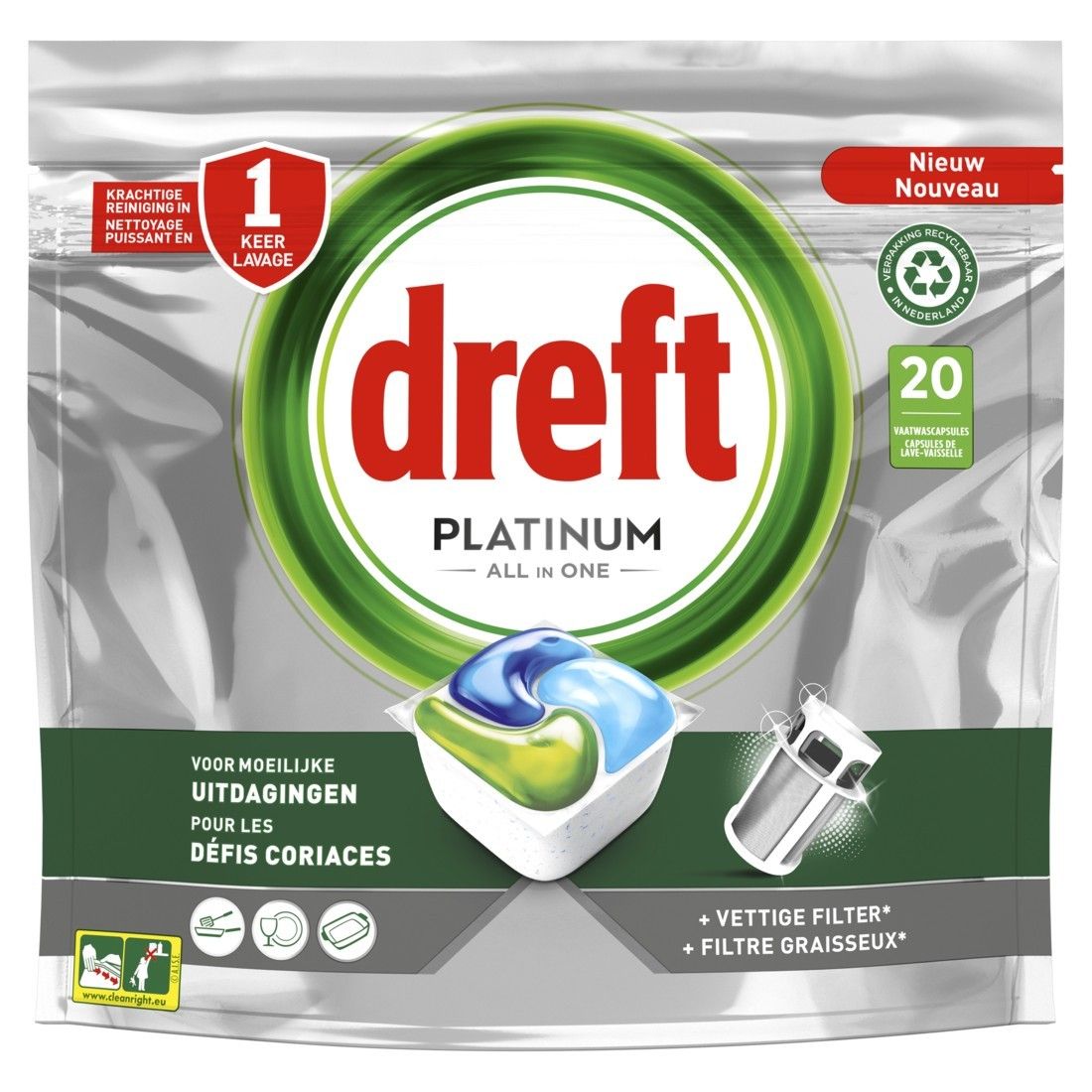 Dreft Vaatwascapsules Platinum All-In-1 (20 stuks)