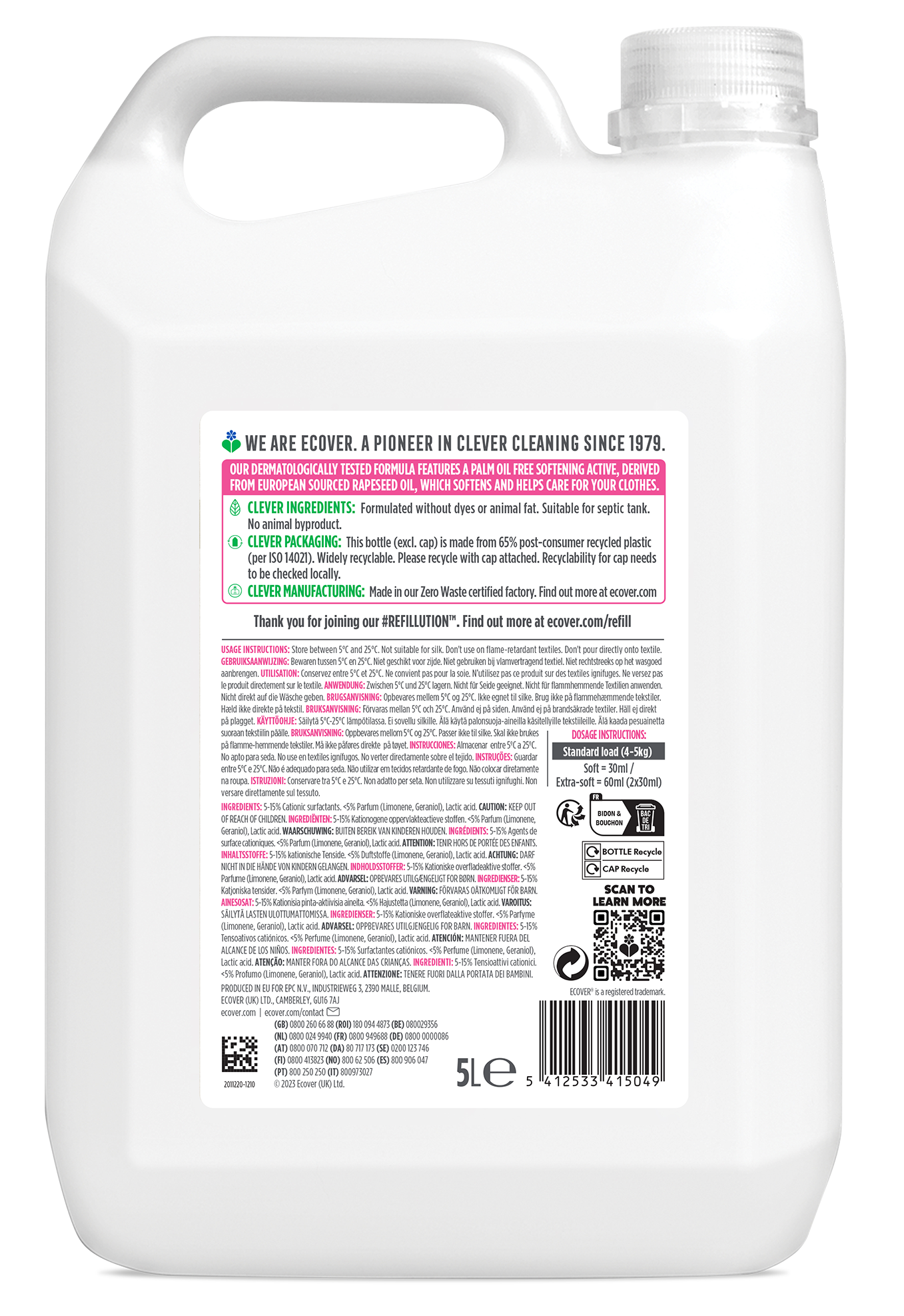 Ecover Wasverzachter Appel Navulling (5000 ml)