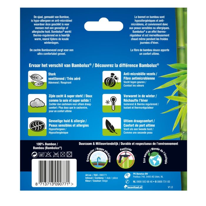 Lucovitaal Bamboe Sjaal Beige (1 stuk)