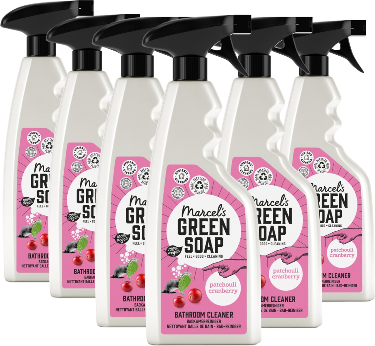 6x Marcel's Green Soap badkamerspray patchouli & cranberry (500 ml)