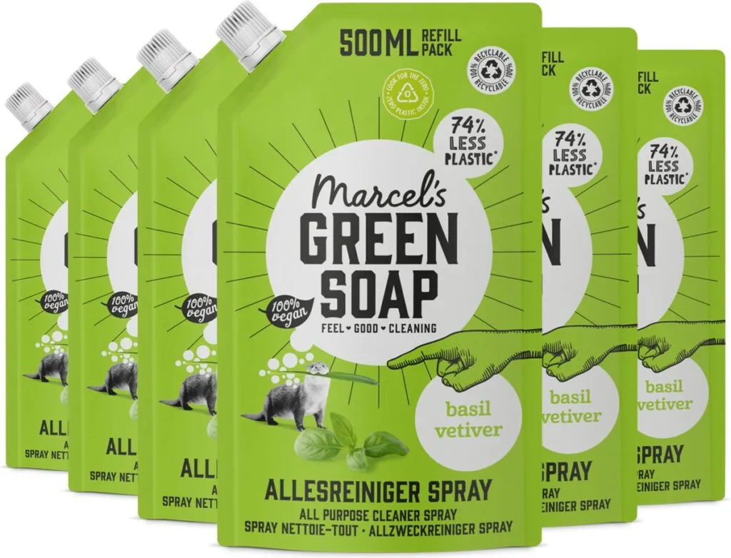 6x Marcel's Green Soap Allesreiniger Spray Navulling Basilicum & Vetiver (500 ml)