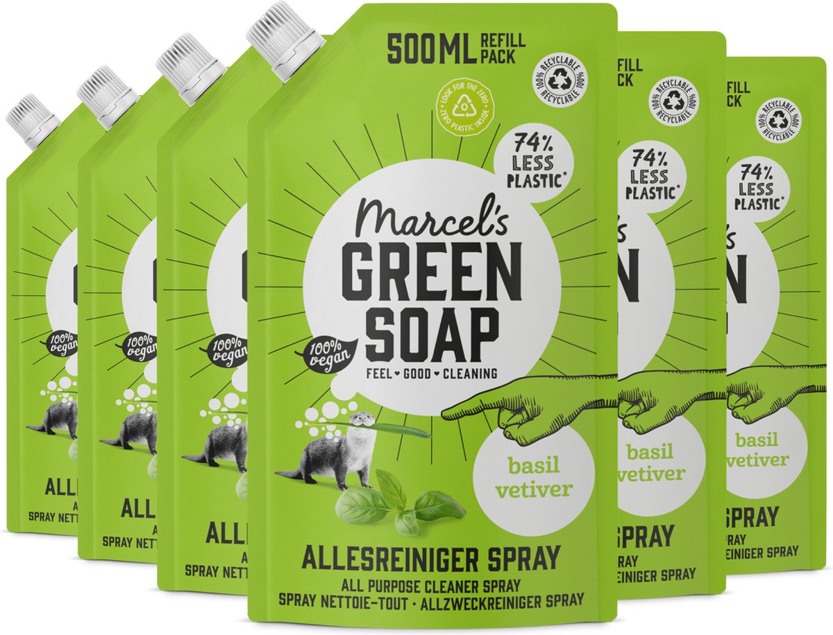 6x Marcel's Green Soap Allesreiniger Spray Navulling Basilicum & Vetiver (500 ml)