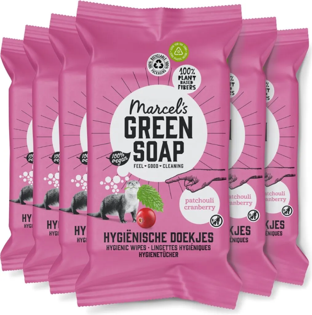 6x Marcel's Green Soap Cleansing Wipes Patchouli & Cranberry Bio (60 stuks)