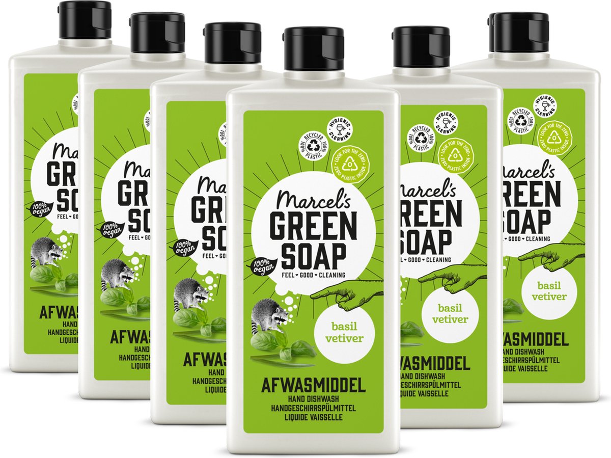 6x Marcel's Green Soap Afwasmiddel basilicum & vertivertgras (500 ml)
