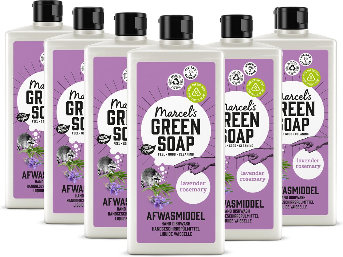 6x Marcel's Green Soap Afwasmiddel lavendel & rozemarijn (500 ml)
