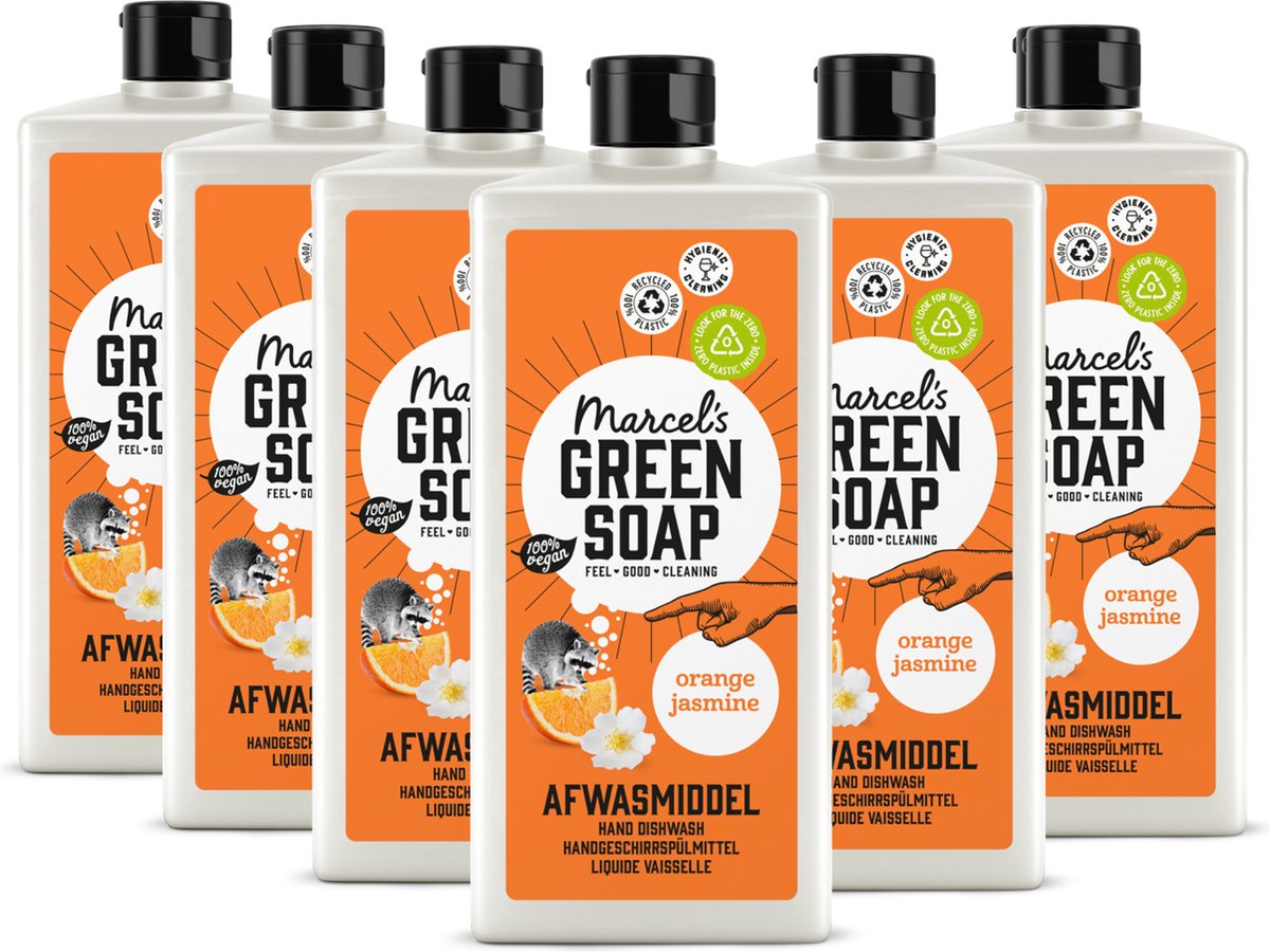 6x Marcel's Green Soap Afwasmiddel sinaasappel & jasmijn (500 ml)