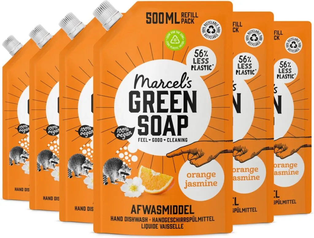 6x Marcel's Green Soap Afwasmiddel Navulling Sinaasappel & Jasmijn (500 ml)