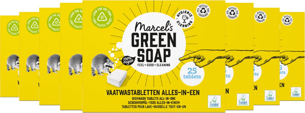 8x Marcel's Green Soap Vaatwastabletten Grapefruit & Limoen All-In-One (25 stuks)