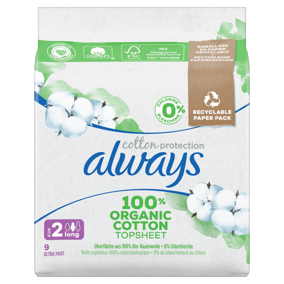 Always Cotton protection Size 2 Long (9 stuks)