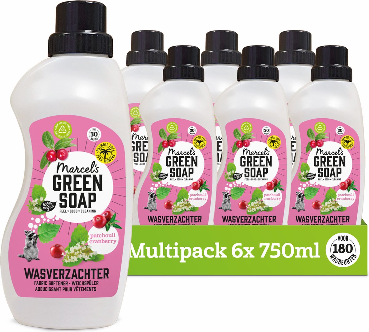 6x Marcel's Green Soap Wasverzachter Patchouli & Cranberry (750 ml)