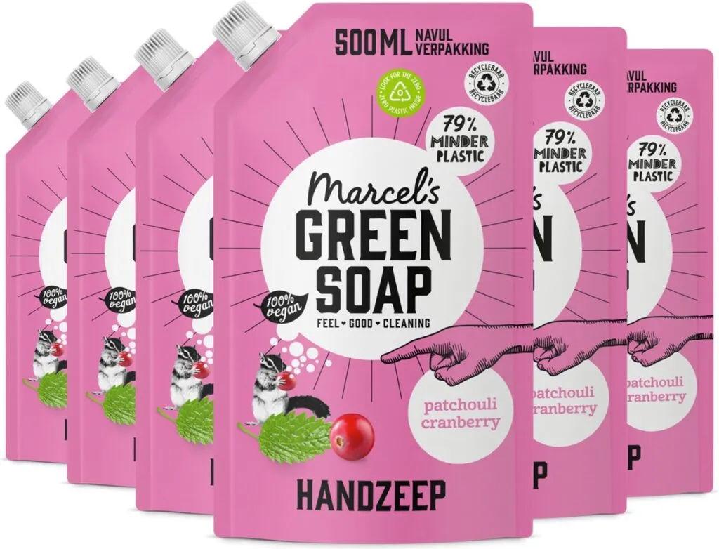 6x Marcel's Green Soap Handzeep patchouli & cranberry navul (500 ml)
