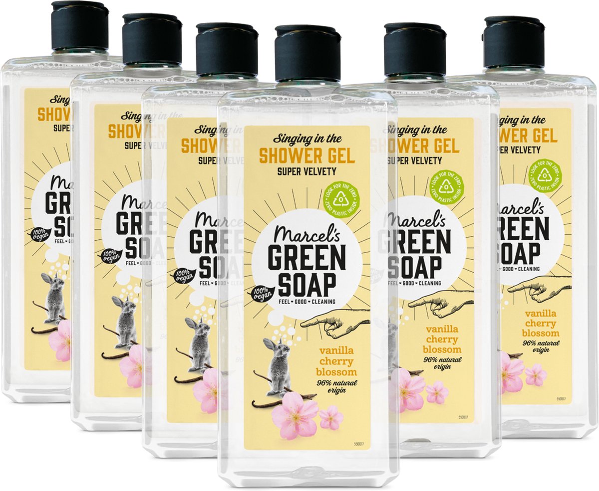 6x Marcel's Green Soap Shower gel Vanilla & Cherry Blossom (300 ml)