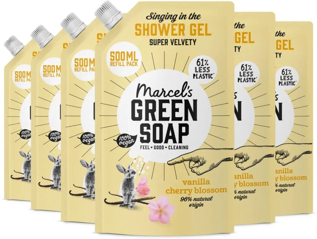 6x Marcel's Green Soap Shower gel Vanille & Cherry Blossom navul (500 ml)