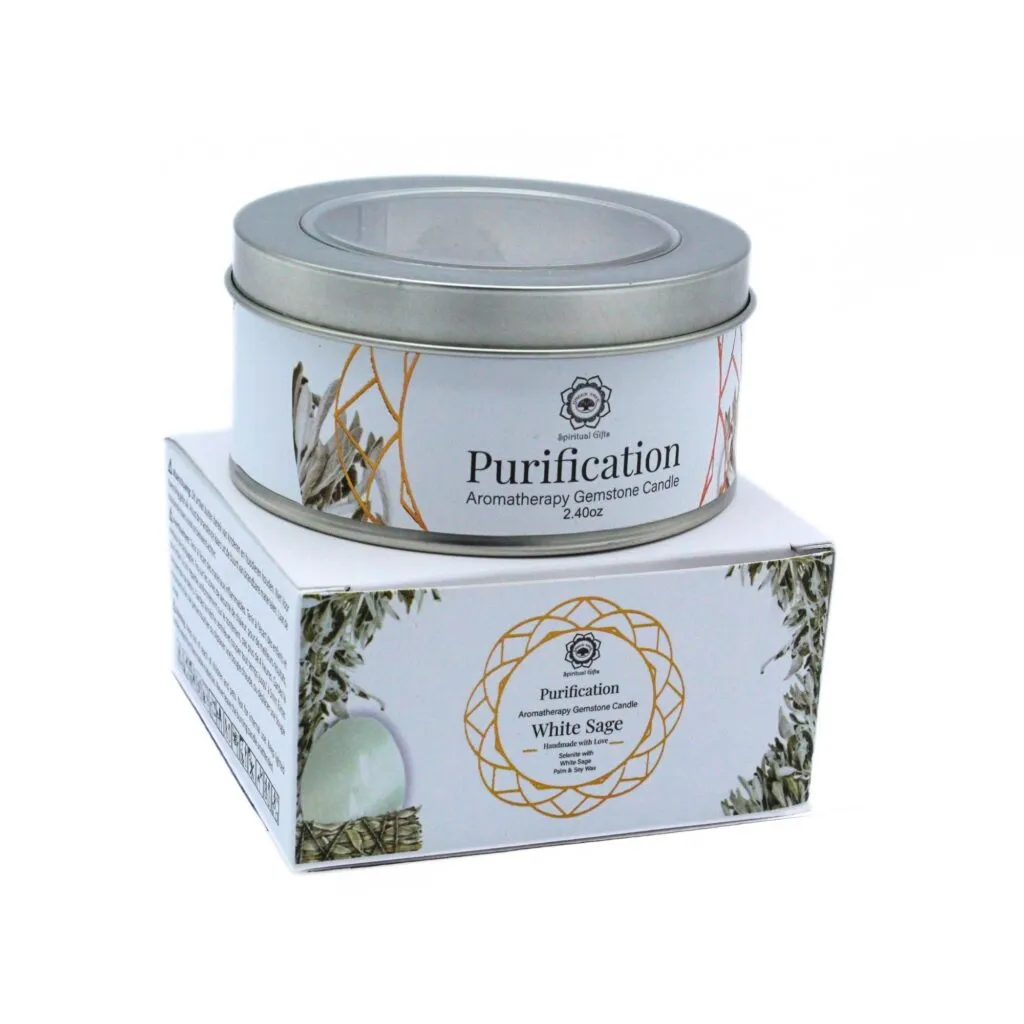 Green Tree Gemstone Candle Purification White Sage (70 gr)