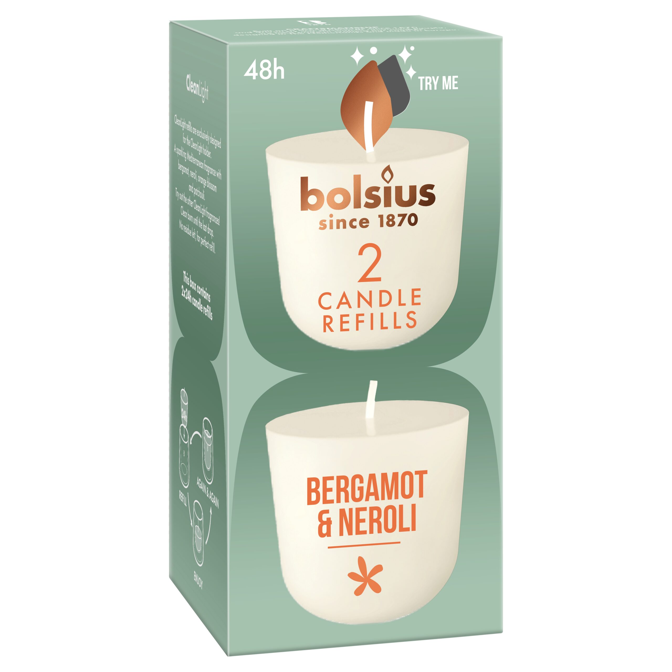 Bolsius Navulling Clean Light pack 2 Bergamot & Neroli (2 stuks)
