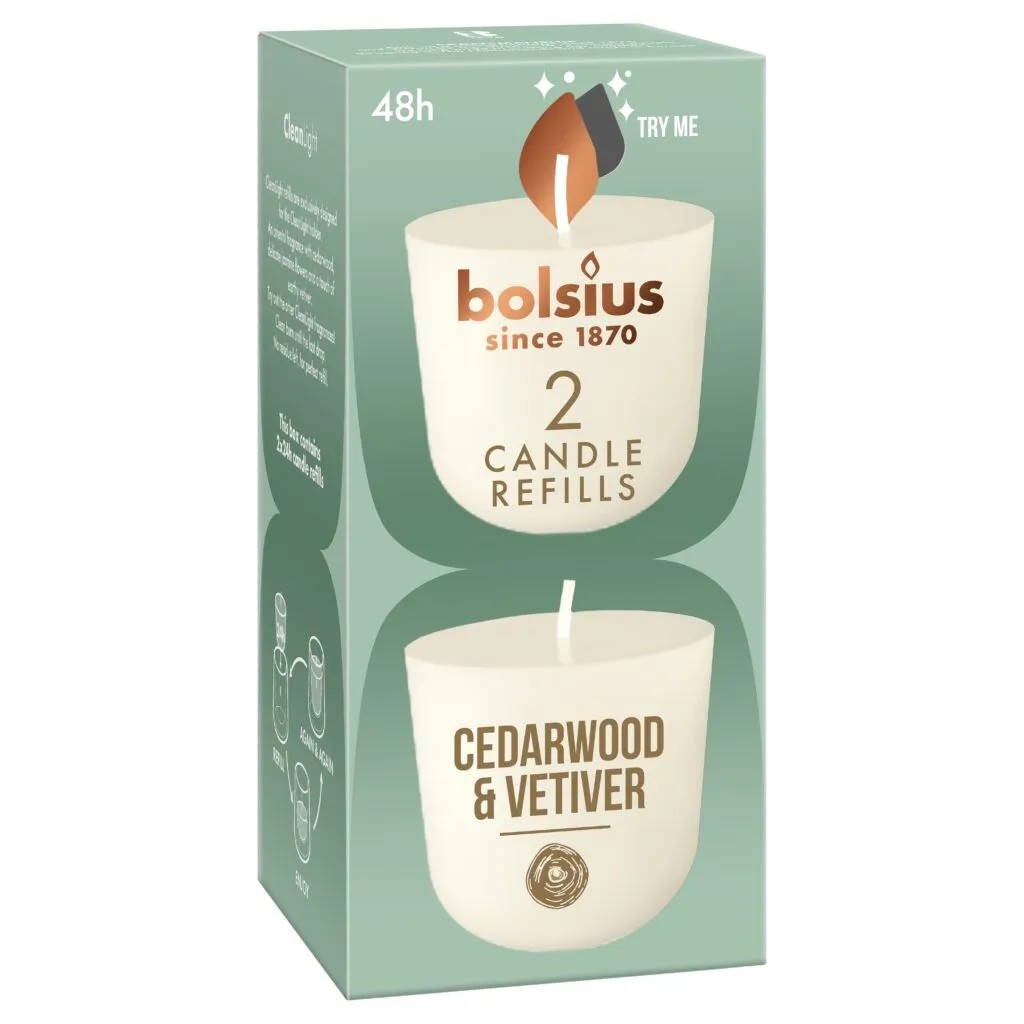 Bolsius Navulling Clean Light pack 2 Cedarwood & Vetiver (2 stuks)