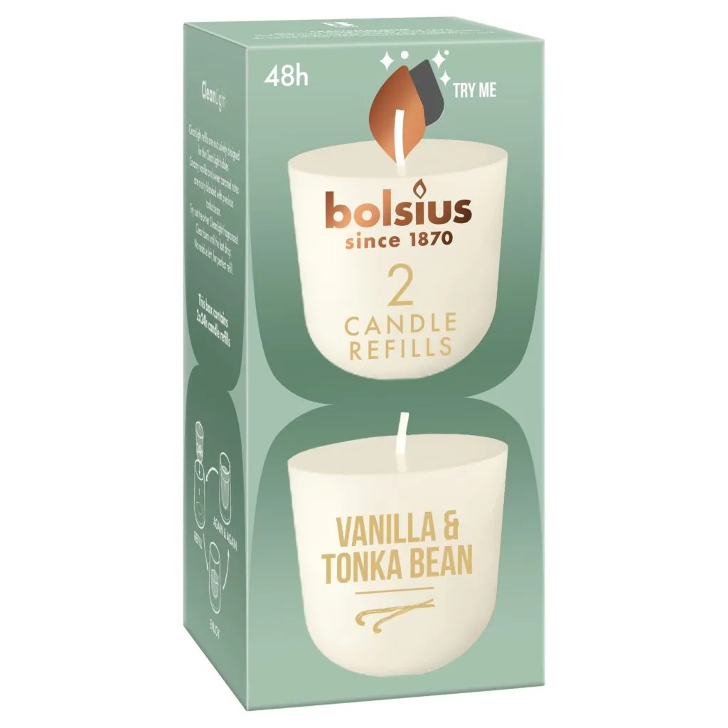 Bolsius Navulling Clean Light pack 2 Vanille & Tonkaboon (2 stuks)