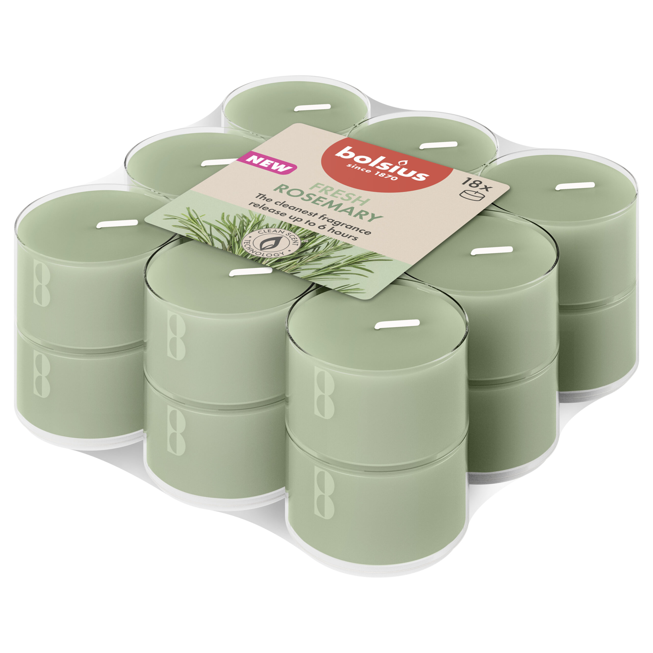 Bolsius Geurtheelichten clear cup 6u True Scents Rosemary (18 stuks)
