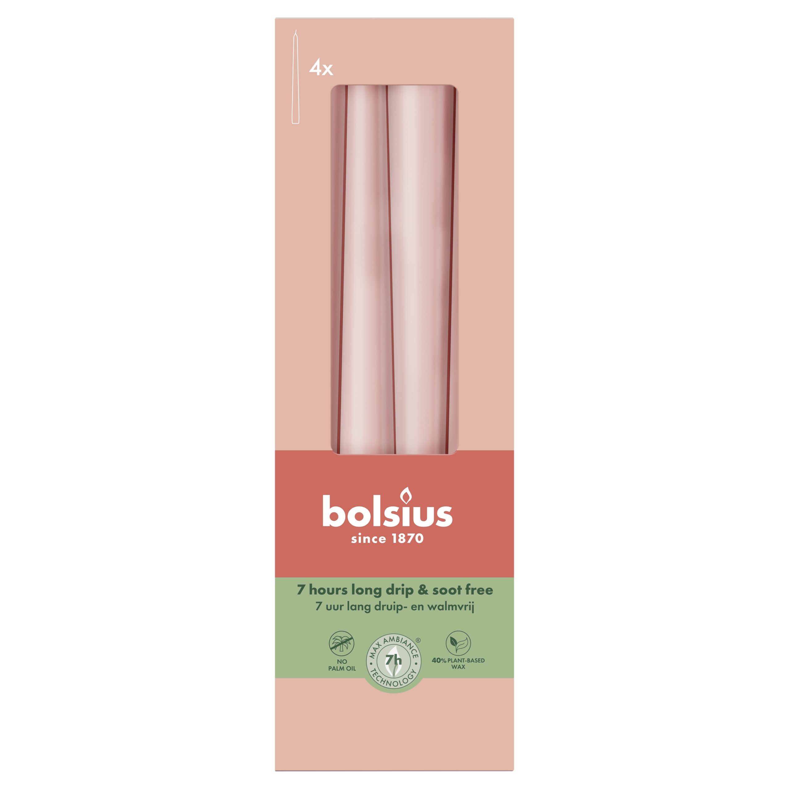 Bolsius Gotische kaarsen 245/24 doos 4 Misty Pink (4 stuks)