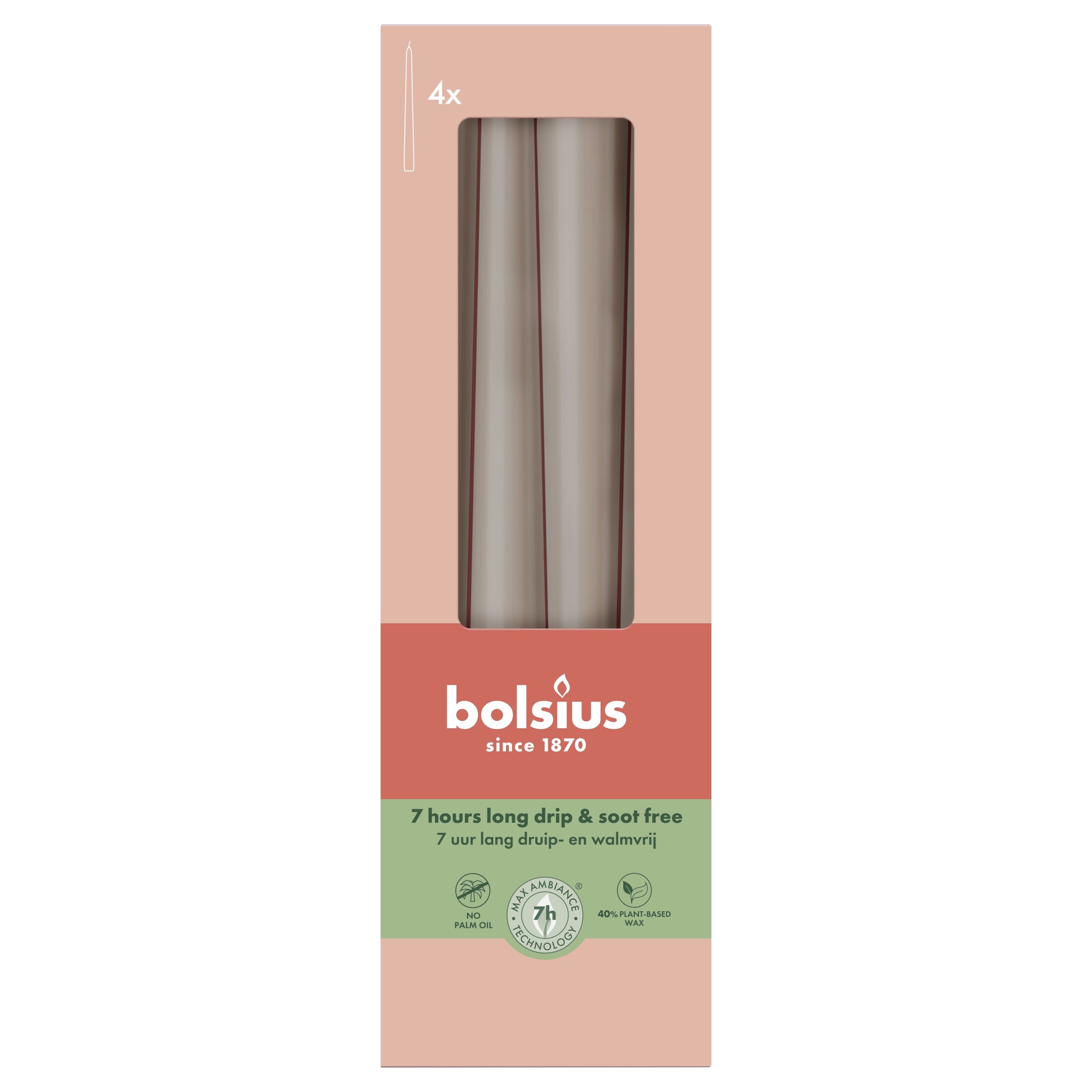Bolsius Gotische kaarsen 245/24 doos 4 Light Taupe (4 stuks)
