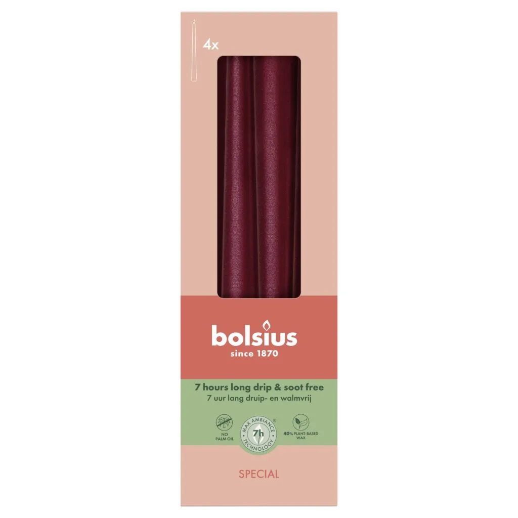 Bolsius Gotische kaarsen 245/24 doos 4 metallic Red (4 stuks)