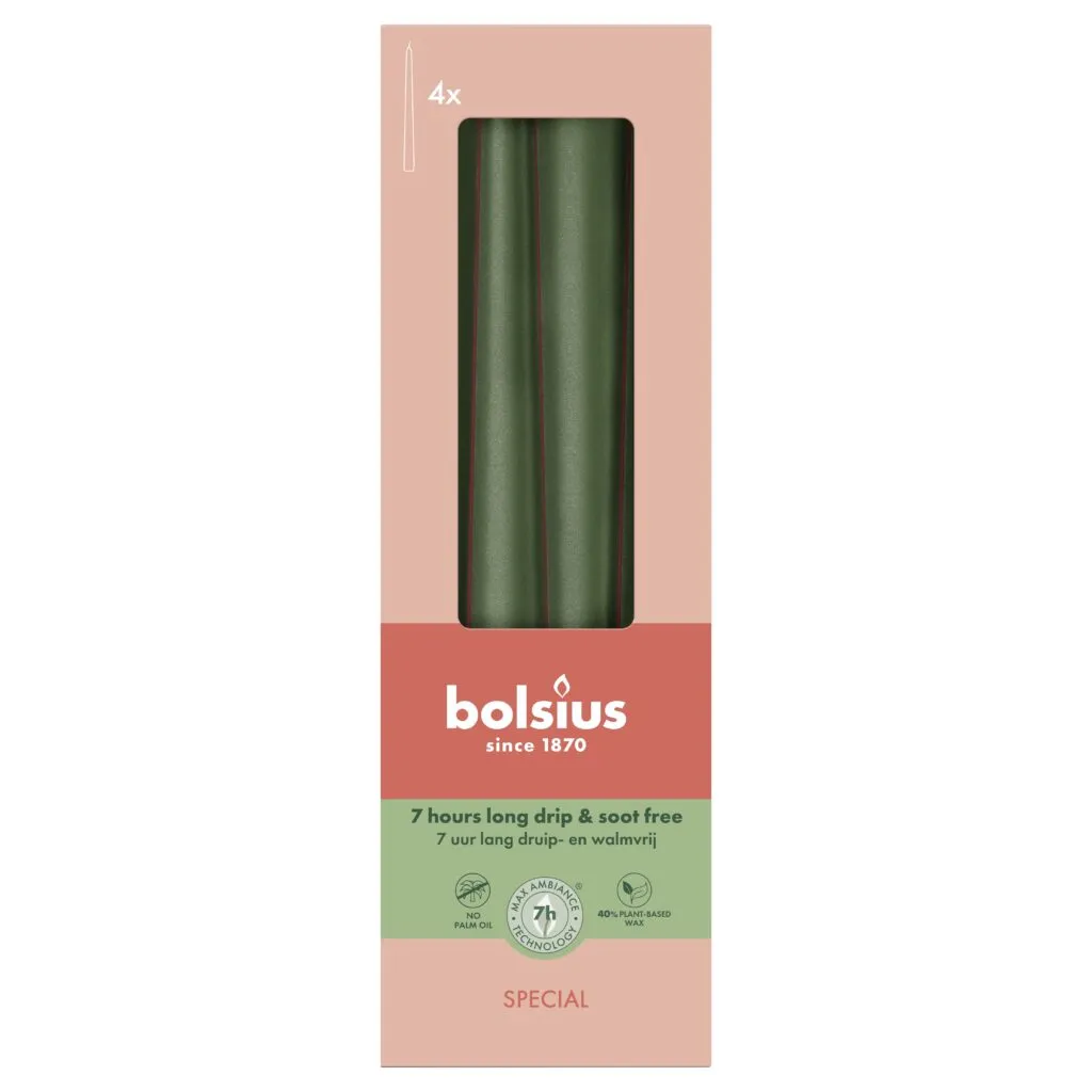Bolsius Gotische kaarsen 245/24 doos 4 metallic Green (4 stuks)