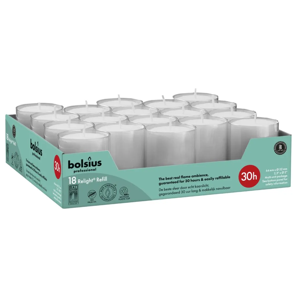 Bolsius Horeca Relight Navullingen 64/52 Grijs (18 stuks)