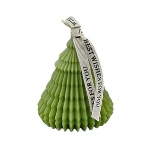 Kaars Kerstboomgroen met Lint (1 stuk)