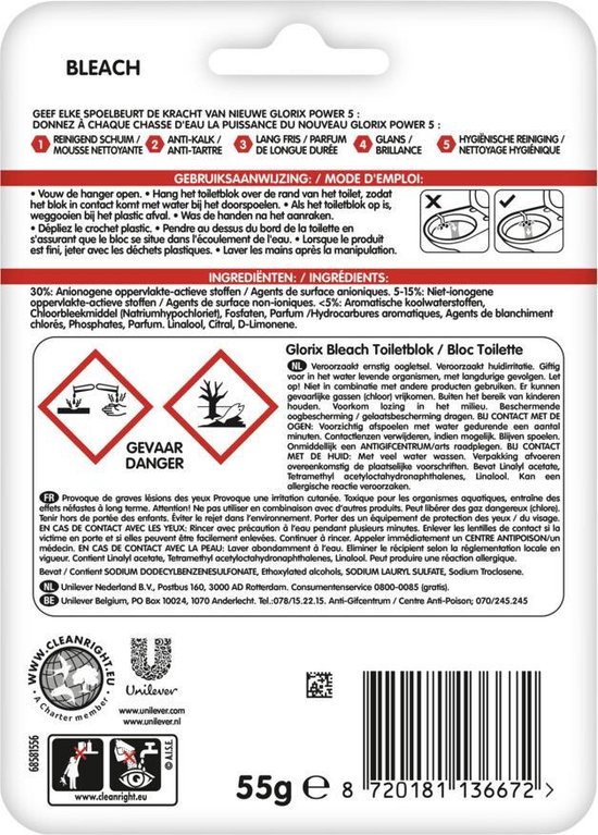 Glorix Toiletblok Bleach (1 stuk)