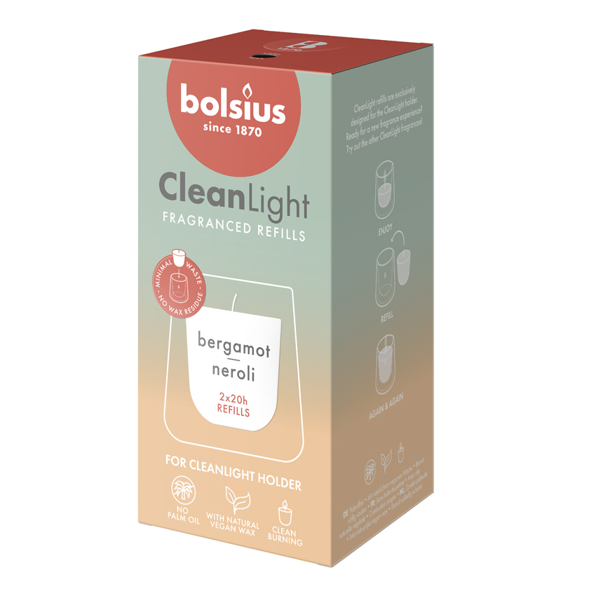Bolsius Clean Light navulling Bergamot & Neroli (2 stuks)
