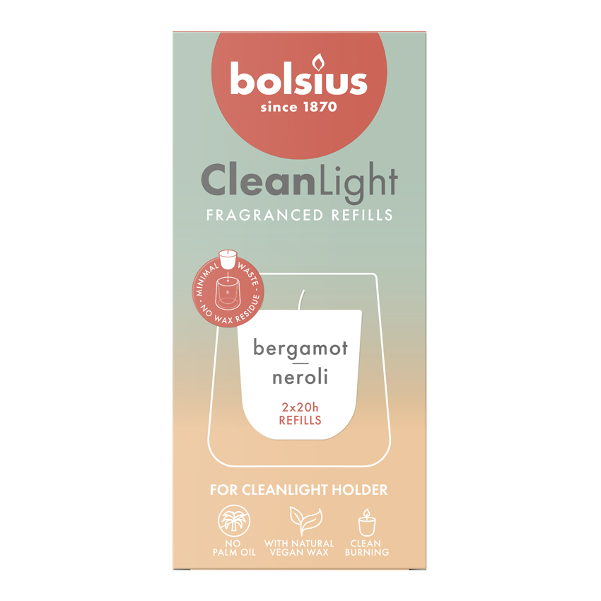 Bolsius Clean Light navulling Bergamot & Neroli (2 stuks)