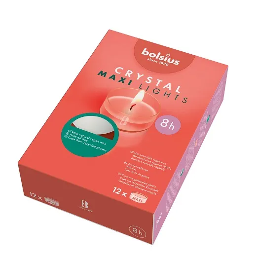 Bolsius Crystal Maxi Lights 8 uur (12 stuks)