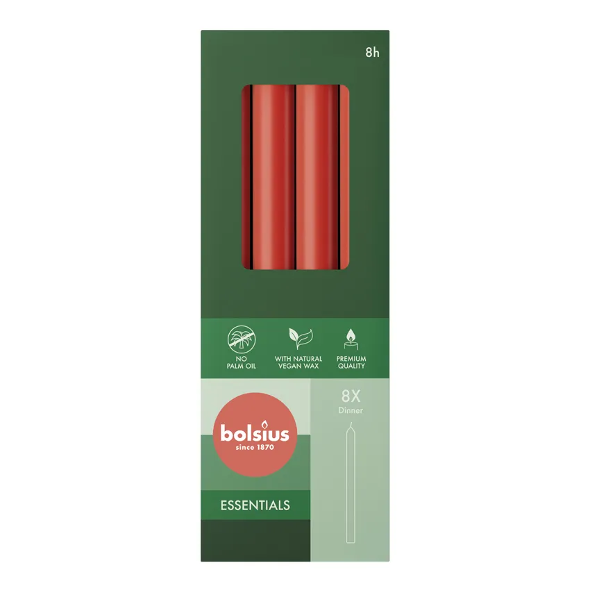 Bolsius Dinerkaarsen 230/20 Delicate Red (8 stuks)