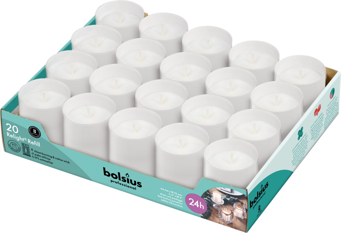 Bolsius Horeca Relight® Navullingen 64/52 Wit (20 stuks)