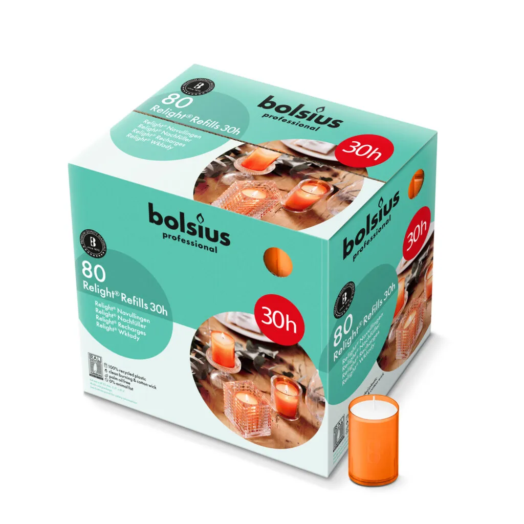 Bolsius Horeca Relight® Plus Navullingen 64/52 Oranje (80 stuks)