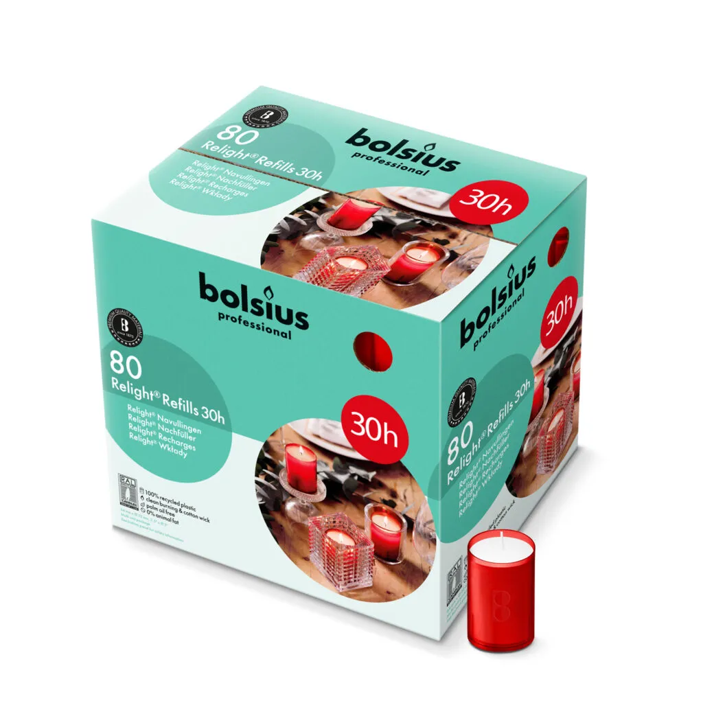 Bolsius Horeca Relight® Plus Navullingen 64/52 Rood (80 stuks)