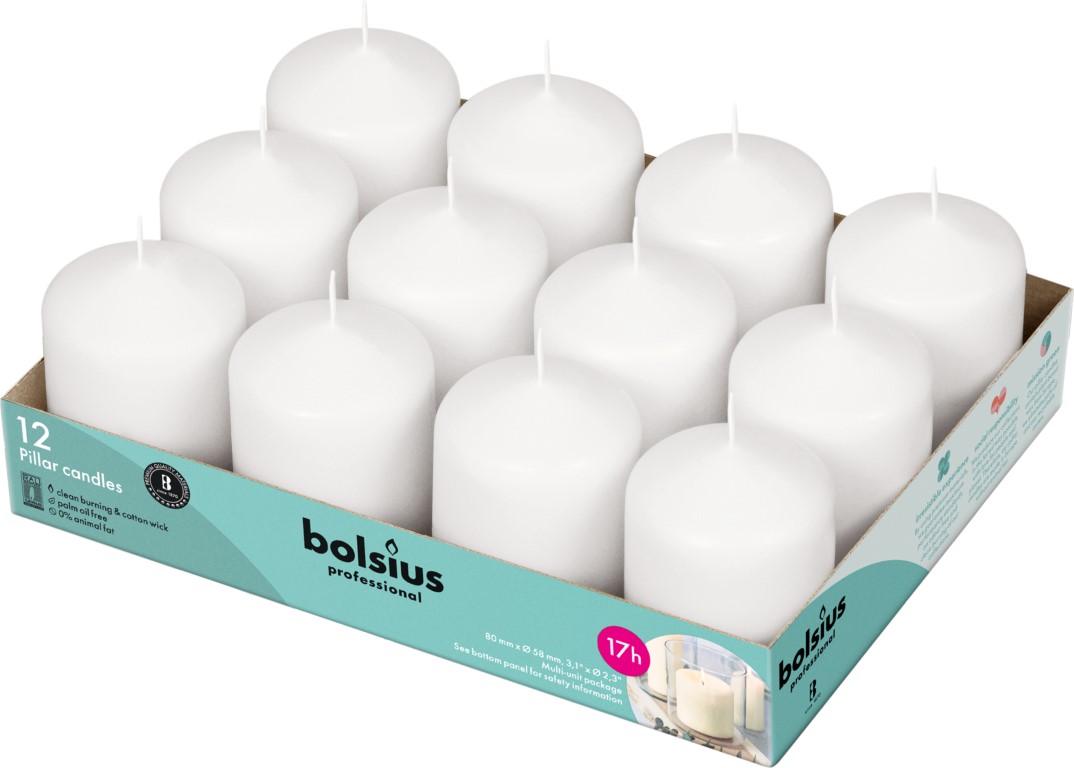 Bolsius Horeca Stompkaarsen 8/6 Wit (12 stuks)