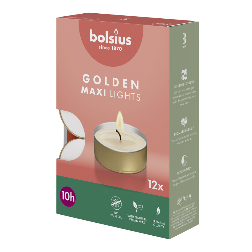 Bolsius Maxi-lichten 10u Gouden cup (12 stuks)