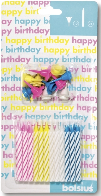 Bolsius Taartkaarsjes met houder assorti (24 stuks)