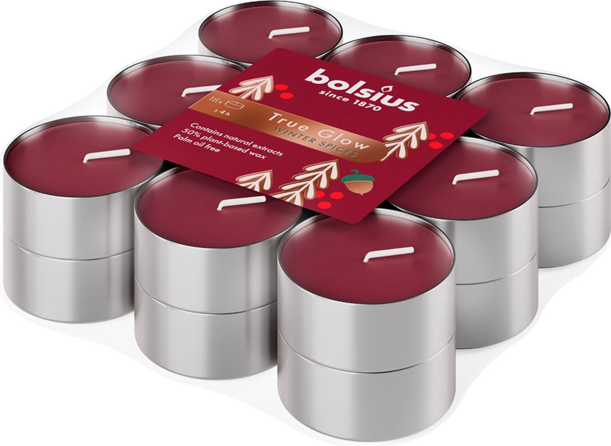 Bolsius True Glow Geurtheelicht Brick Winter Spices (18 stuks)