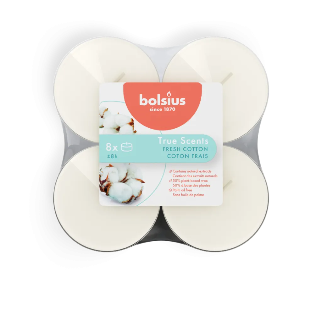 Bolsius True Scents maxilicht Fresh Cotton (8 stuks)