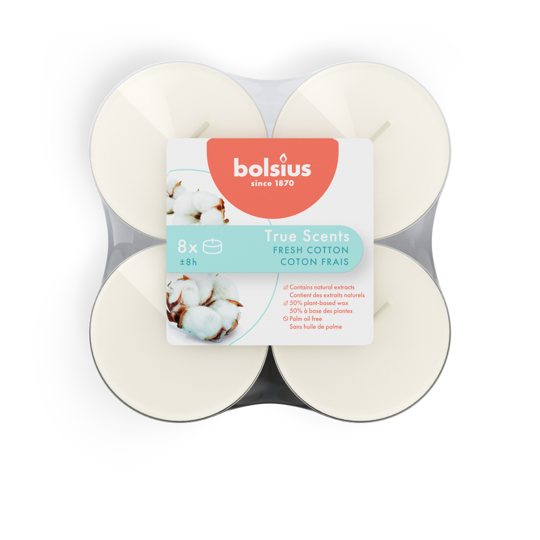 Bolsius True Scents maxilicht Fresh Cotton (8 stuks)