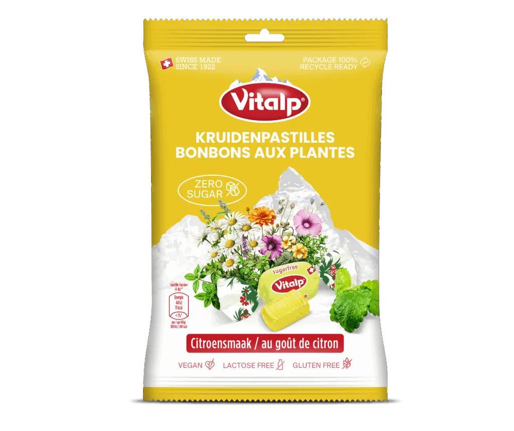 Vitalp Kruidenpastilles Citroen Suikervrij (75 gr)