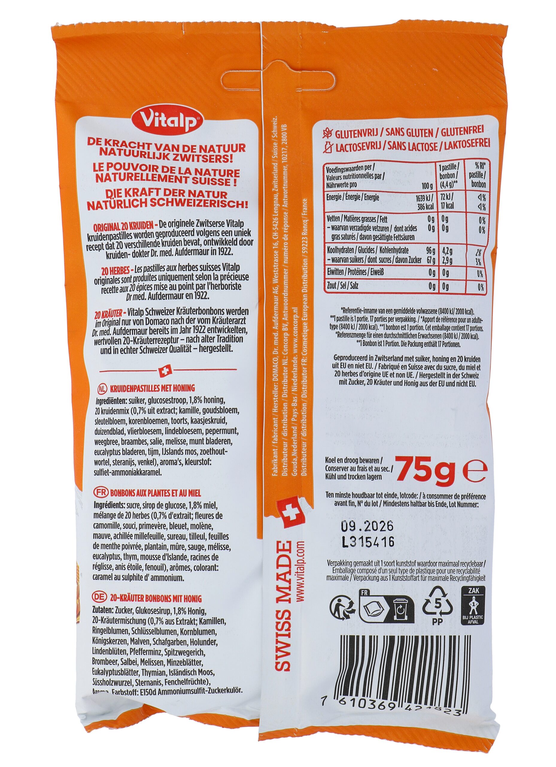 Vitalp Kruidenpastilles Honing (75 gr)