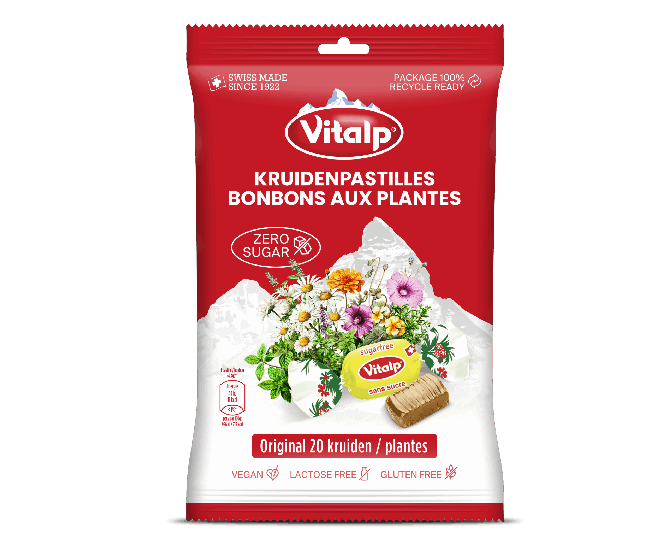 Vitalp Kruidenpastilles Origin Suikervrij (75 gr)
