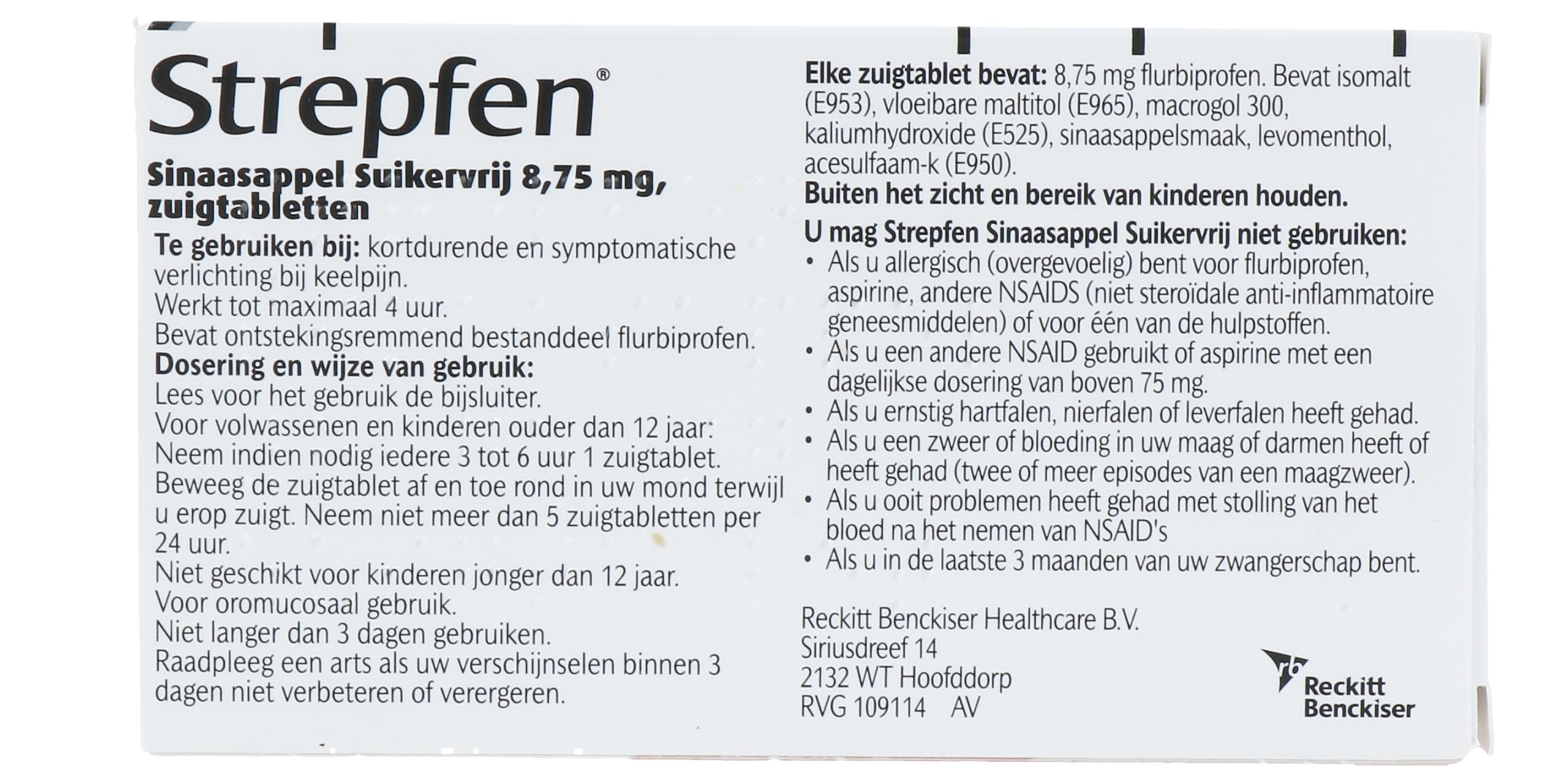 Strepfen Flurbiprofen 8,75mg sinaasappel Suikervrij (8 zuigtabletten)