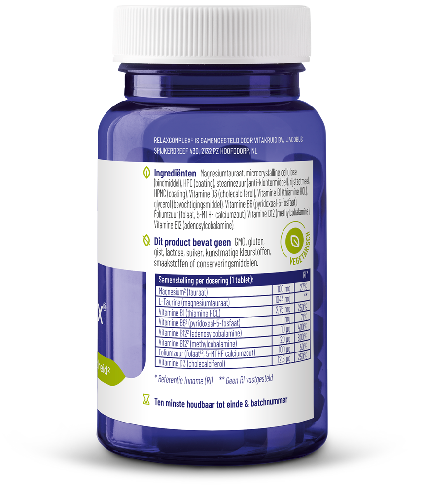 Vitakruid Relaxcomplex Oa Magnesium Tauraat & Vitamine D3 (30 tabletten) - image 2