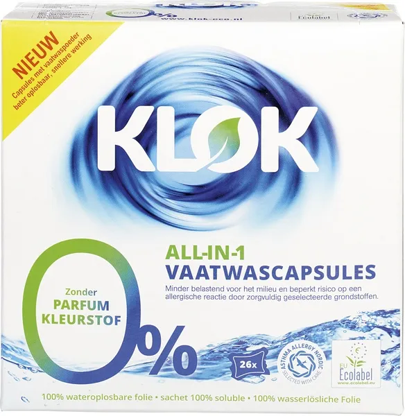 Klok Vaatwascapsules All-In-1 (26 stuks)