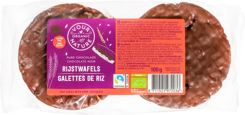 Your Organic Nature Rijstwafels Chocolade Puur (100 gr)
