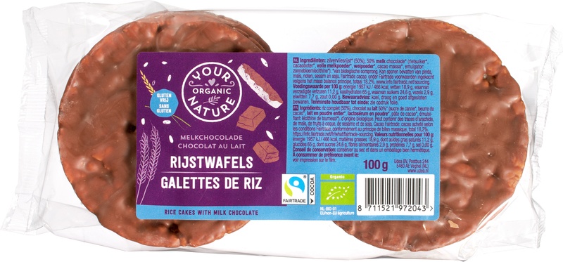 Your Organic Nature Rijstwafels Chocolade Melk (100 gr)